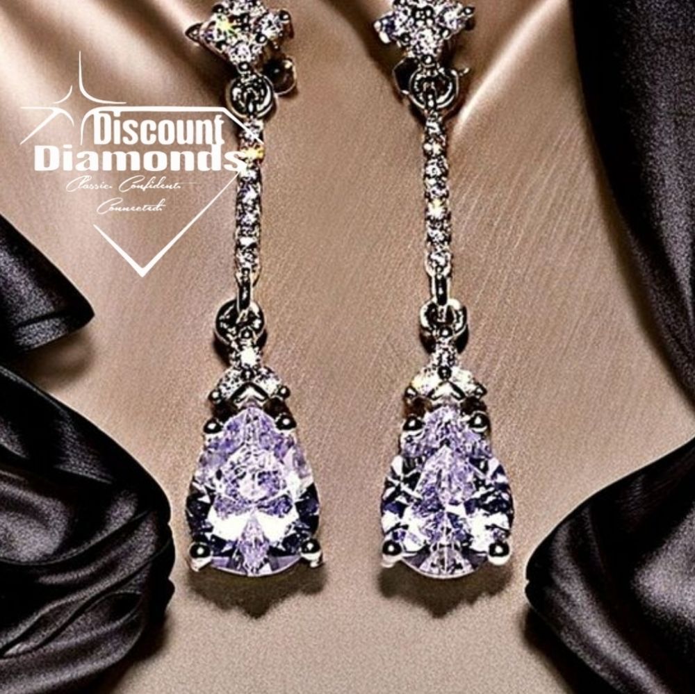 Clear White Diamond Dangle Earrings on 925 Sterling Silver